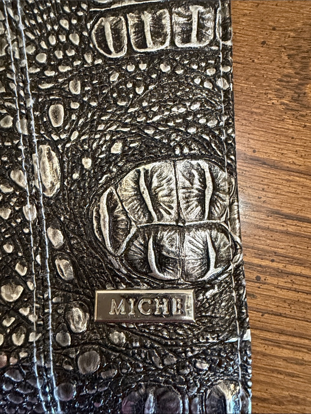Miche Black Croc-Embossed Wallet with Silver Logo